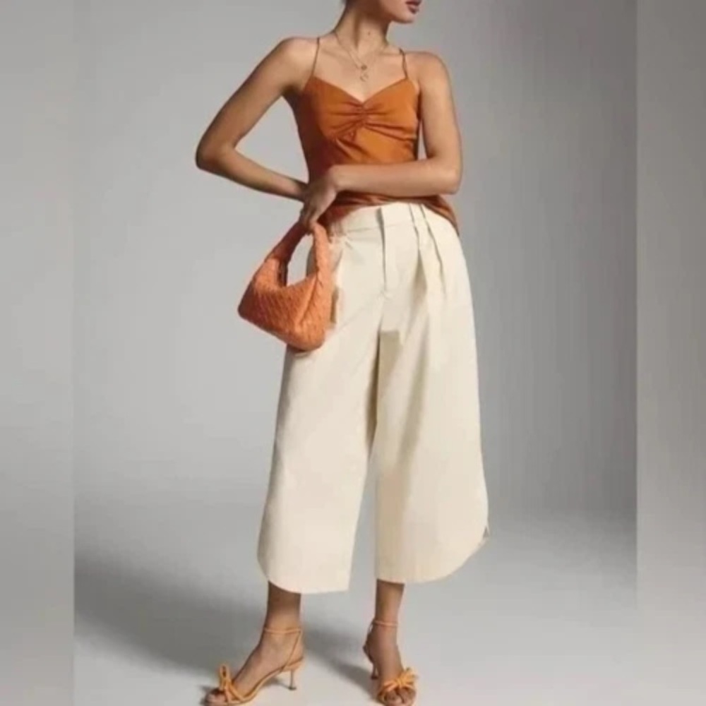 Anthropologie Mare Mare Balloon Pleated Crop Pants M Sand Beige Pockets NEW